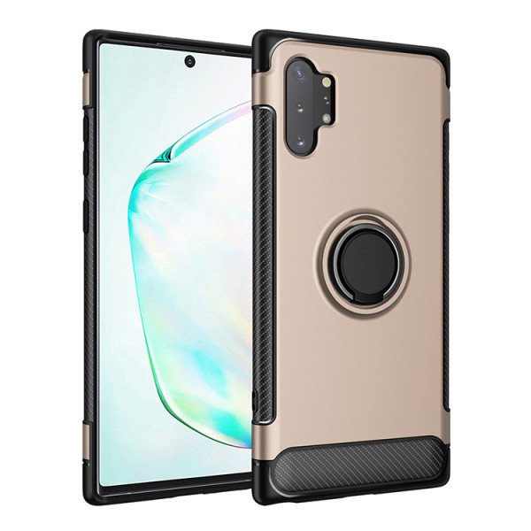 Wholesale Galaxy Note 10 360 Rotating Ring Stand Hybrid Case with Metal Plate (Gold)